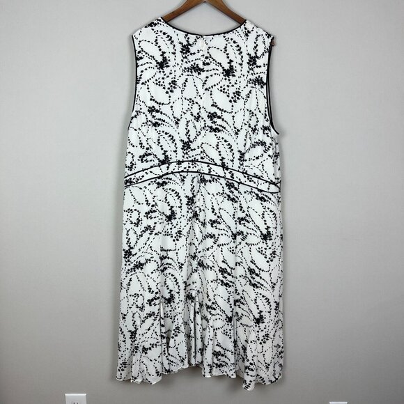 Talbots Midi Dress Womens 22W Ivory Black Floral Flounce‎ Hem Sleeveless Lined - Picture 7 of 10